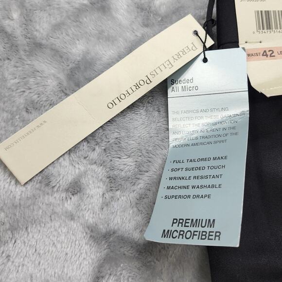 NEW Perry Ellis Portfolio Pants Mens 42/30 Black Sueded Microfiber Flat Front - Picture 5 of 14
